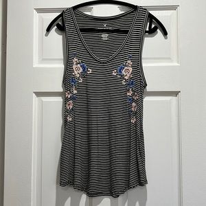 black and white striped tank with floral design